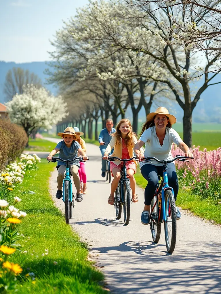 Cyclists of various ages and skill levels enjoying a leisurely group ride through the scenic countryside of Aube Champagne.