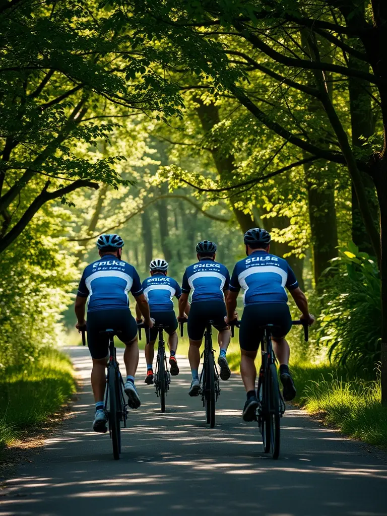 A group of cyclists participating in a road cycling training session, focusing on improving their speed and endurance.